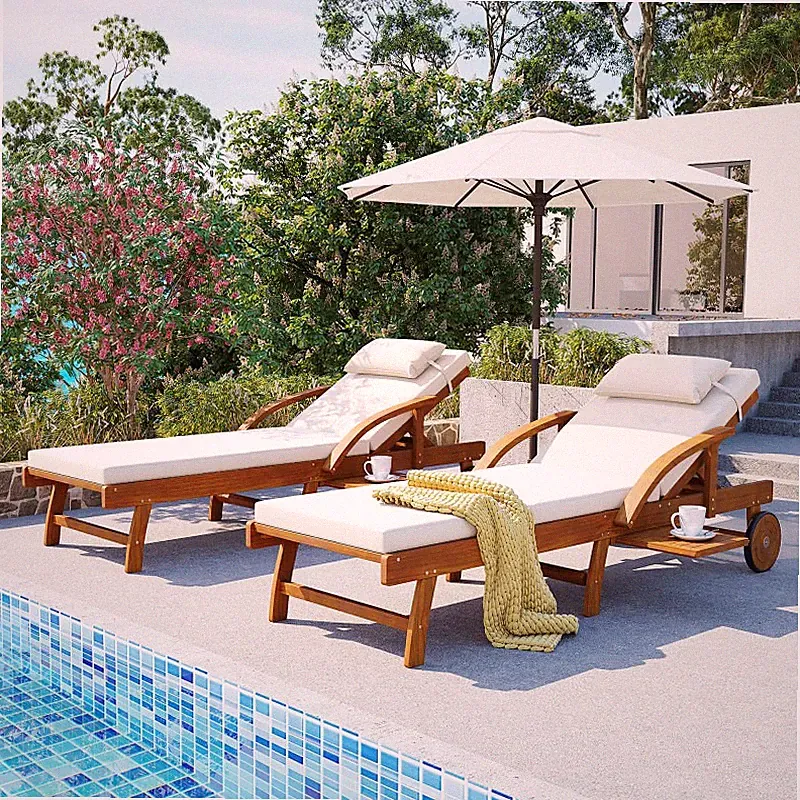 2-Pack Outdoor Lounge Chairs 77.5 Inch Reclining Zero Gravity Patio Chairs Wood