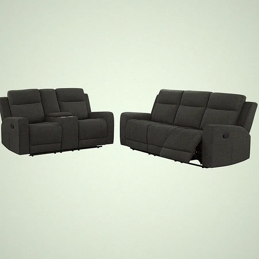 2 PC. DARK CHARCOAL SUEDE-LIKE RECLINING SOFA LOVESEAT LIVING ROOM FURNITURE SET
