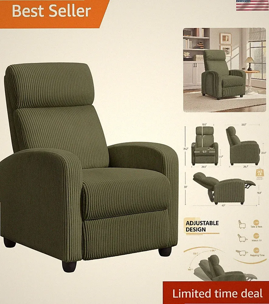 Adjustable Corduroy Recliner Sofa Chair - Perfect for Relaxation & Gaming