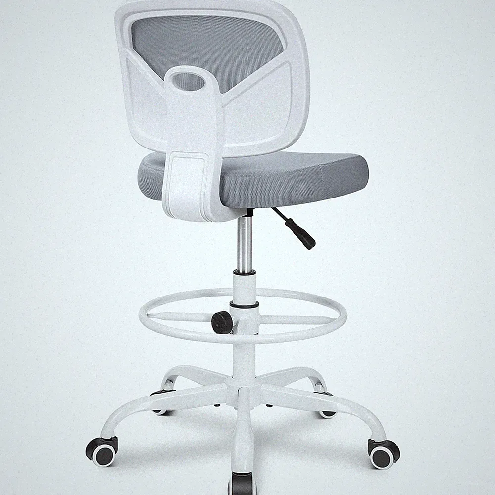 Armless Tall Desk Chair, Adjustable Height and Footring, Mid-Back Ergonomic S...