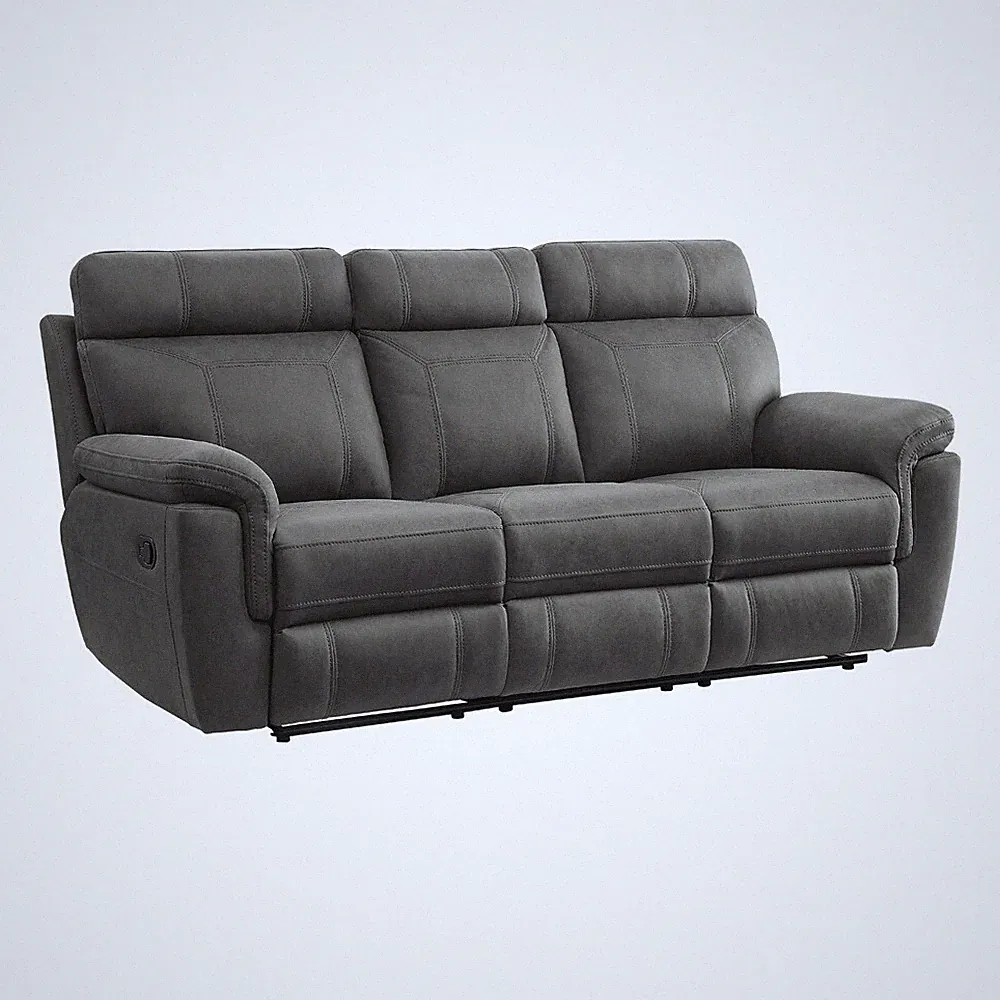 DARK GRAY GREY MICROFIBER RECLINING DROP DOWN TABLE SOFA LIVING ROOM FURNITURE