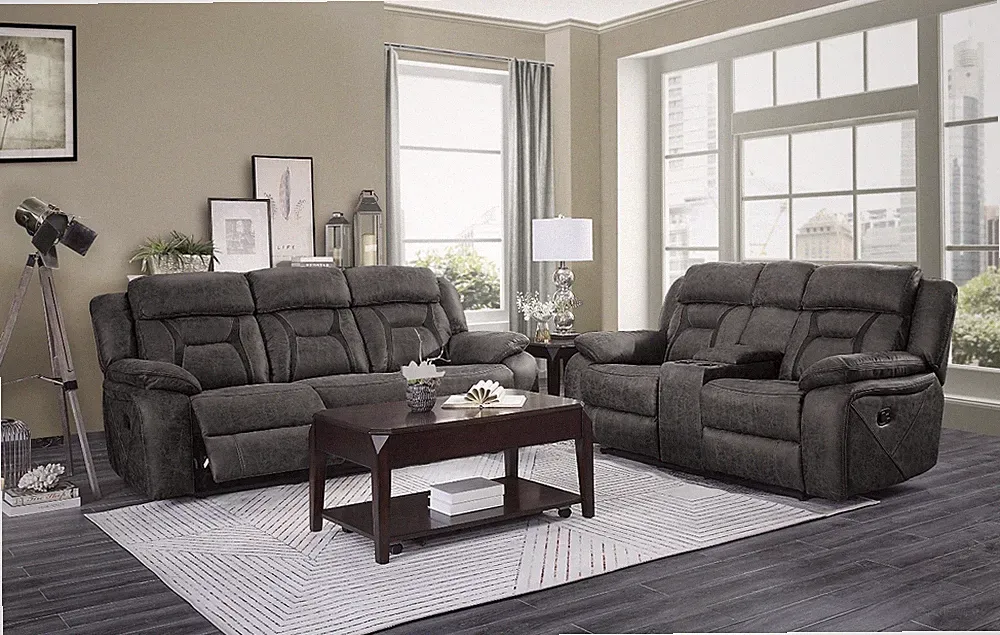 DARK GRAY GREY MICROFIBER RECLINING SOFA COUCH LOVESEAT LIVING ROOM FURNITURE