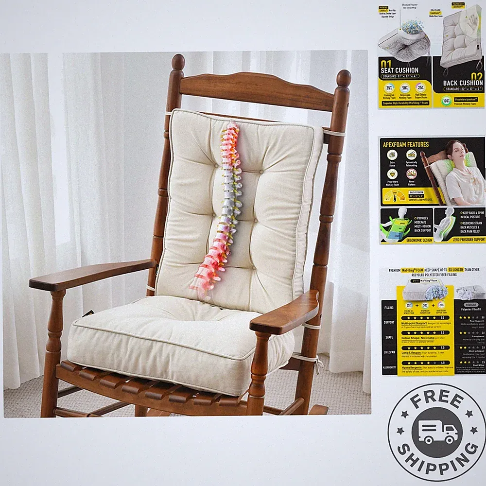Ergonomic Memory Foam Rocking Chair Cushions with Non-Slip Design - Modern Cream