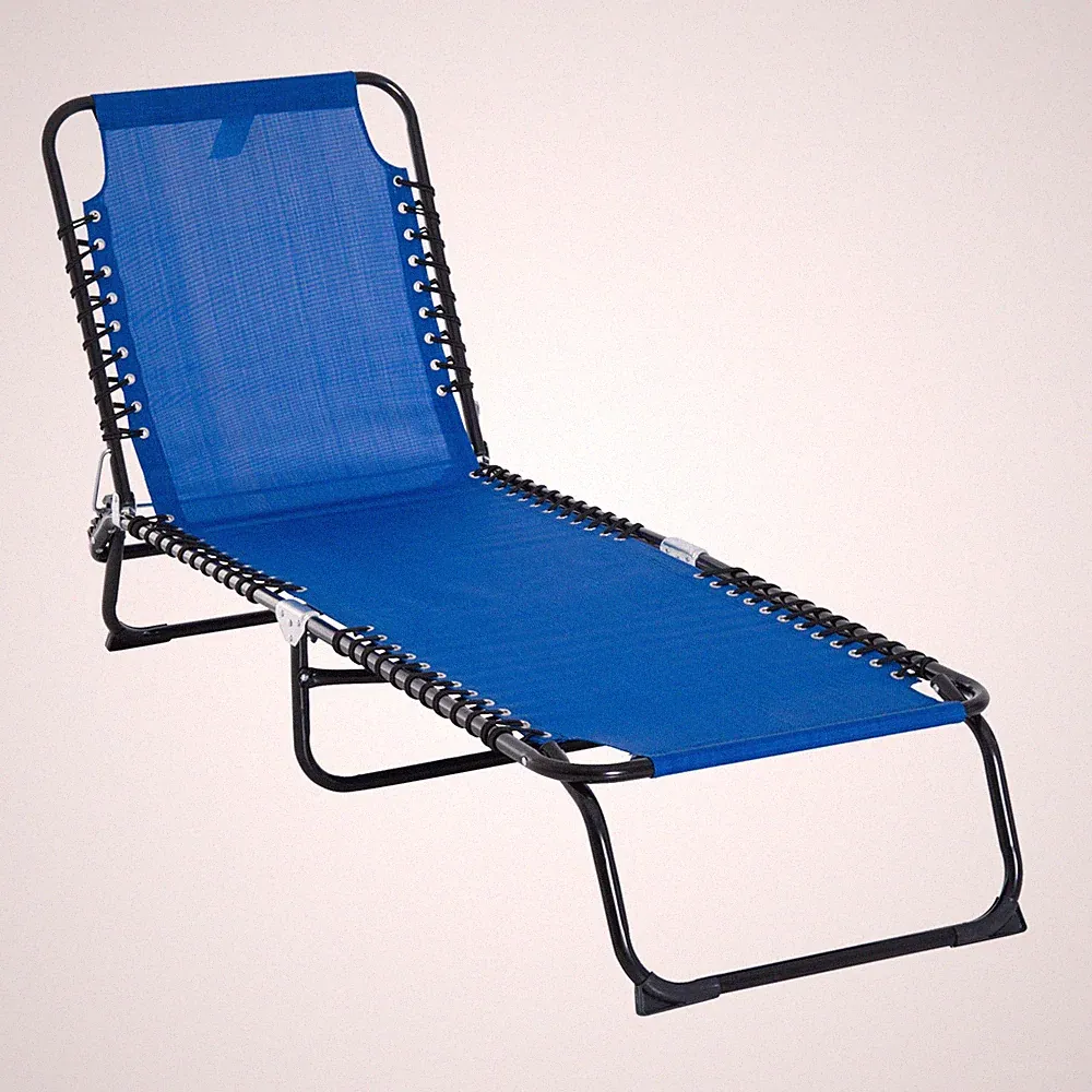 Foldable Chaise Lounge Chair Reclining Back Breathable Mesh for Poolside Camping