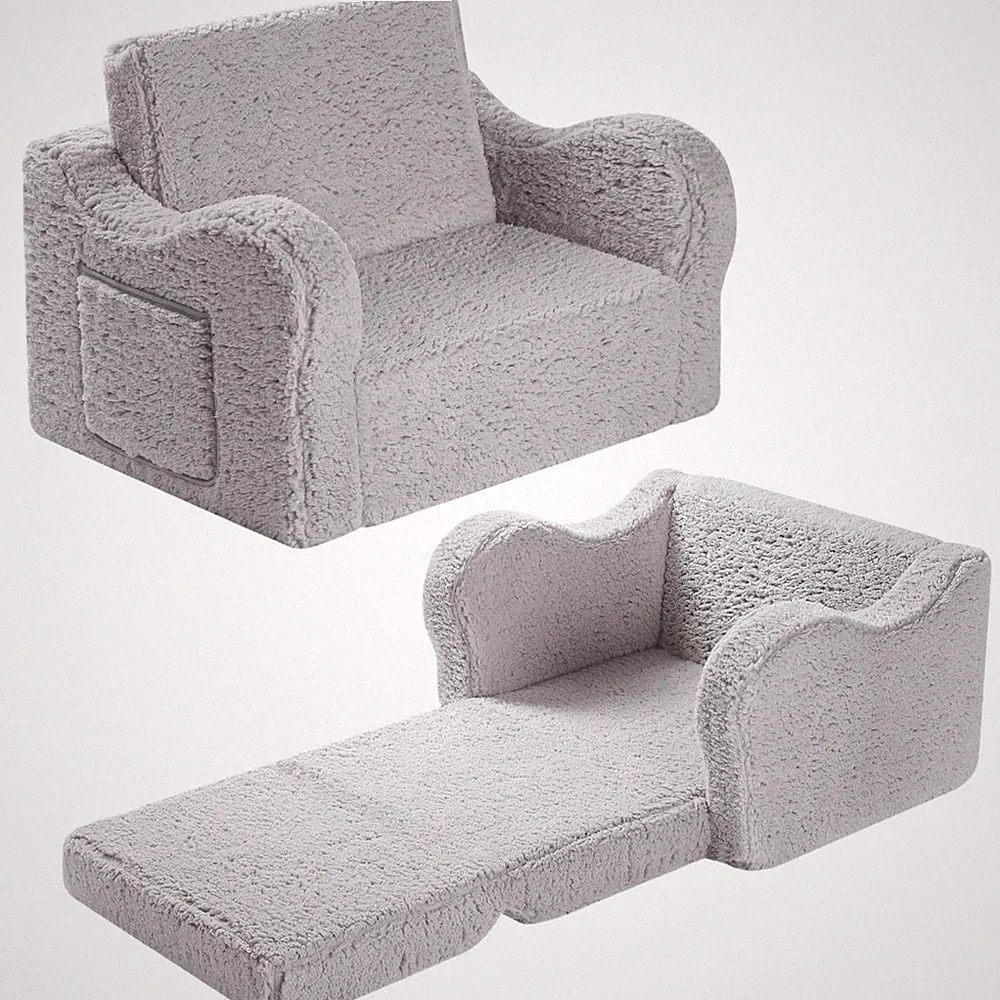Kids Chairs for Toddler, 2-in-1 Toddler Soft Sherpa Couch Fold Out, Convertib...