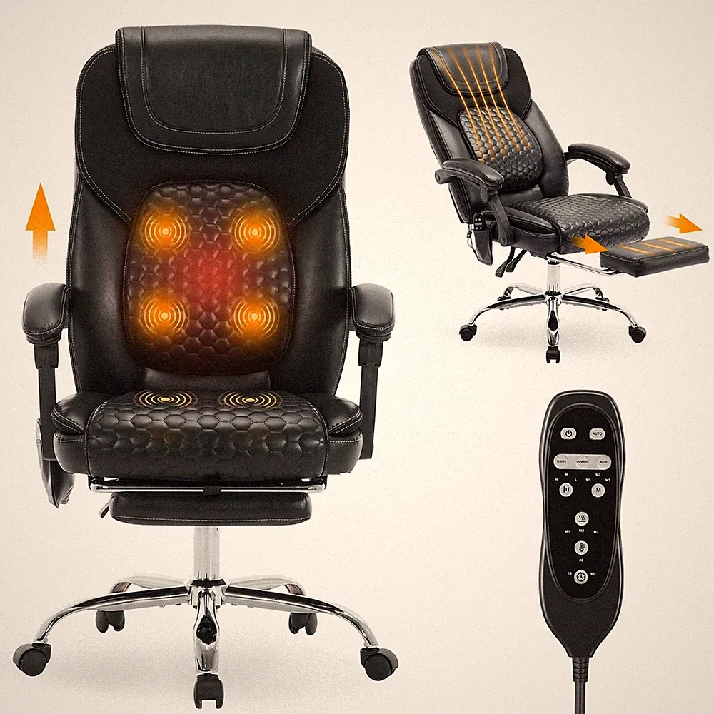 MALOL Massage Office Chair with Heat and Footrest - 3-Level 65°C Targeted Hea...