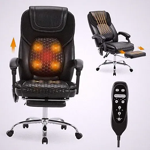 Massage Office Chair with Heat and Footrest - 3-Level 65°C set of 1 Black