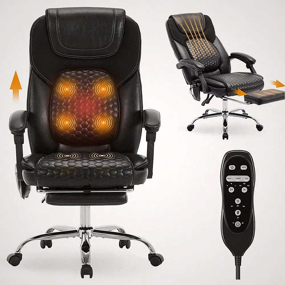 Massage Office Chair with Heat and Footrest - 3-Level 65°C Targeted Heating,...