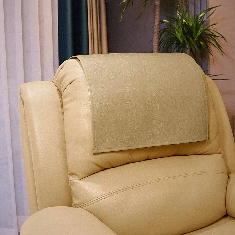 Non-Slip Faux Leather Headrest Cover for Recliner & Sofa 17x27 in Beige