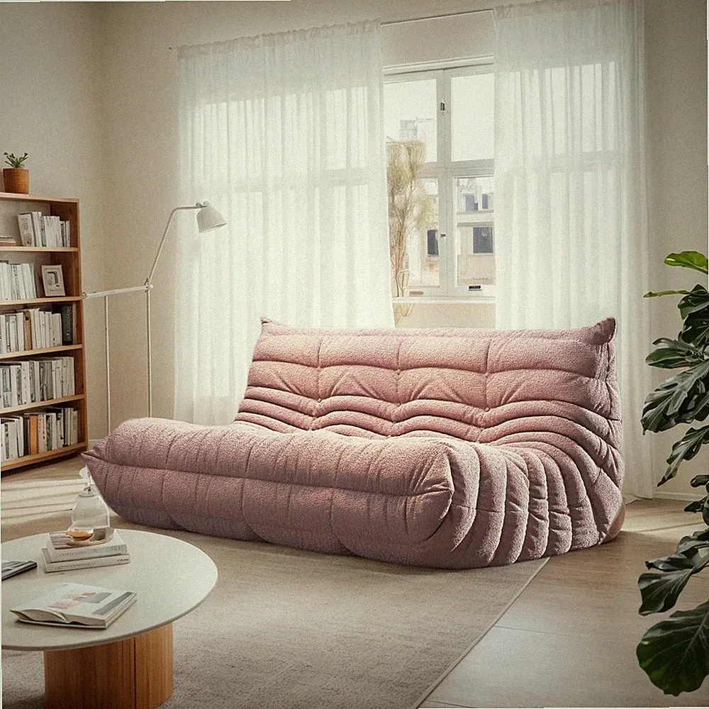 Plush Oversized Pink Floor Sofa 3 Seater Adult Togo Style Lounger Sponge-Filled