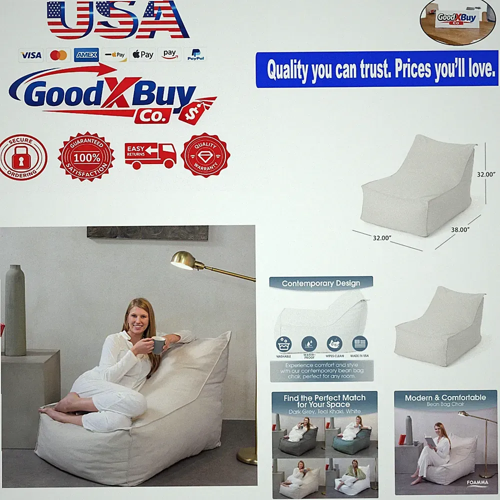 Waterproof Bean Bag Lounger Khaki Indoor Outdoor Relaxation Chair for Adults...